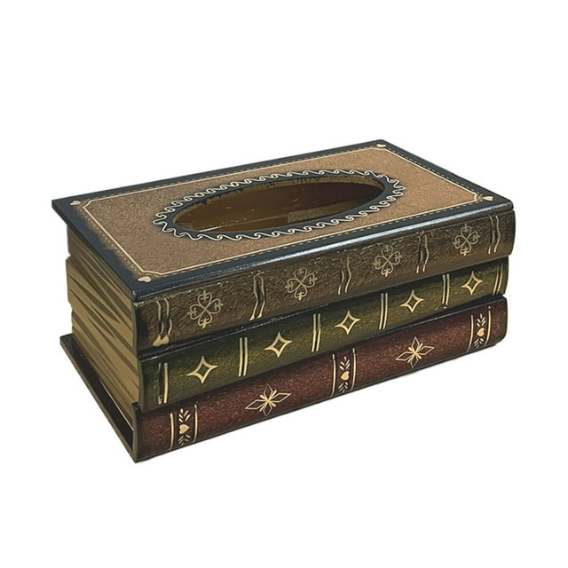 Wosthever Caja de libros vintage clásica que añade un toque retro a la decoración del hogar caja de almacenaje de pañuelos adornos cajón de Almacenamiento y organización del hogar