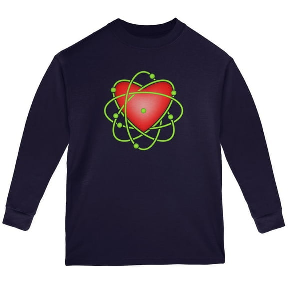 I Love Science Atomic Heart Youth Long Sleeve T Shirt Navy YXL