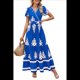 thumbnail image 2 of Vestido de Corta con Cuello en V, Estampado Floral, Bolsillos y Mangas Acampanadas, Azul, Talla L, 2 of 7