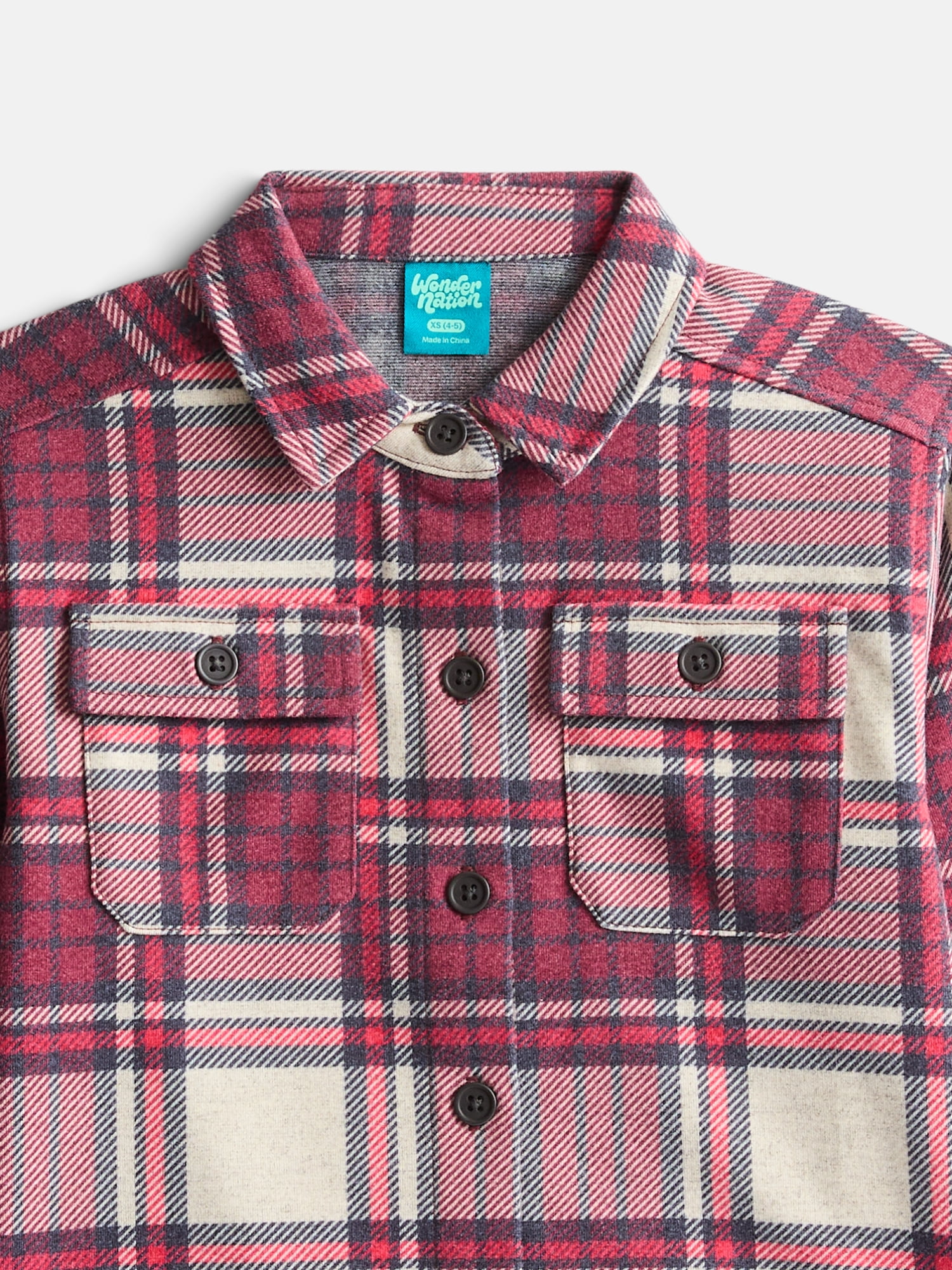 Wonder Nation Boys' Brushed Flannel Shacket with Long Sleeves, Sizes 4-18 & Husky