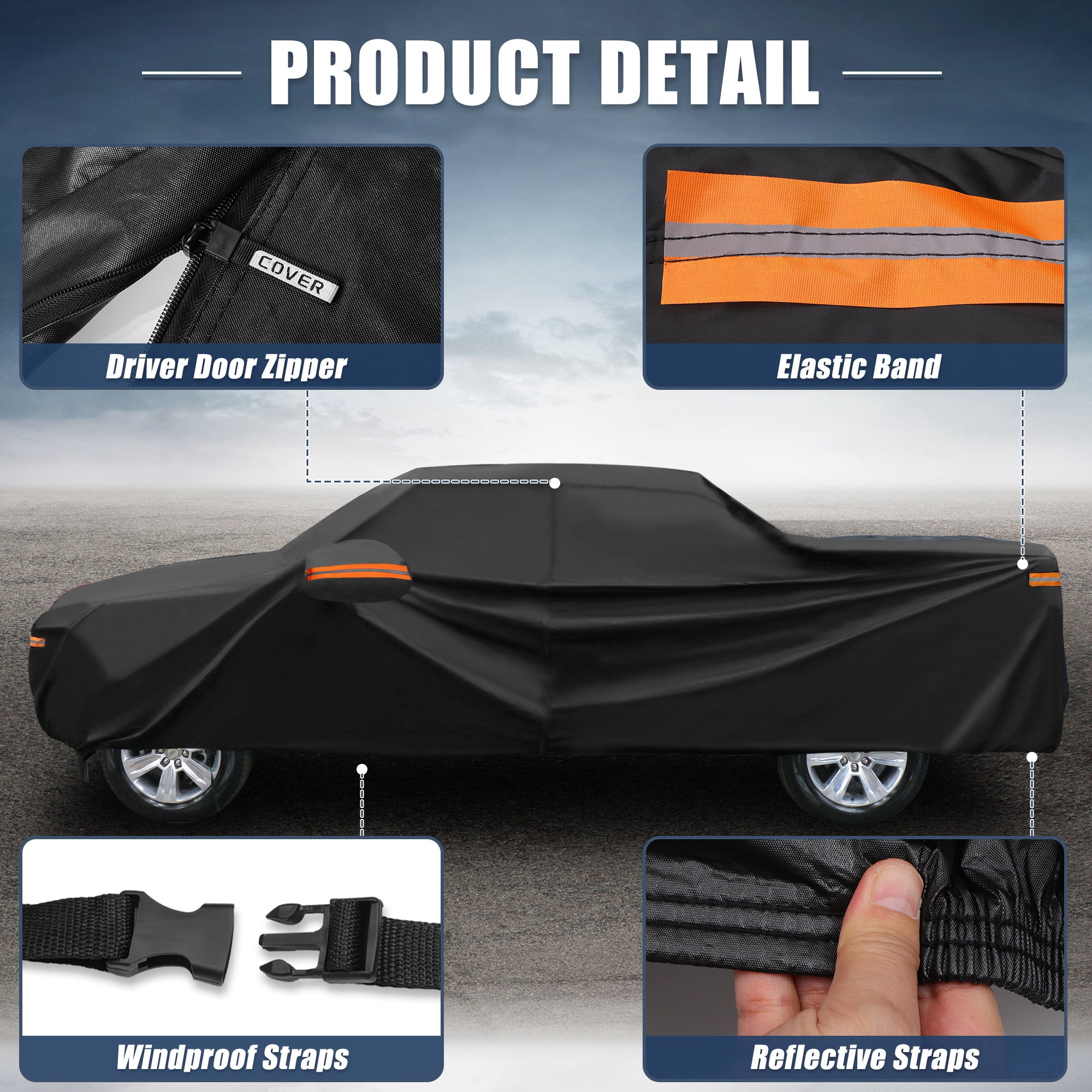 Unique Bargains 210D-PU Car Cover for GMC Sierra Crew Cab 6.6ft Bed 2014-2023