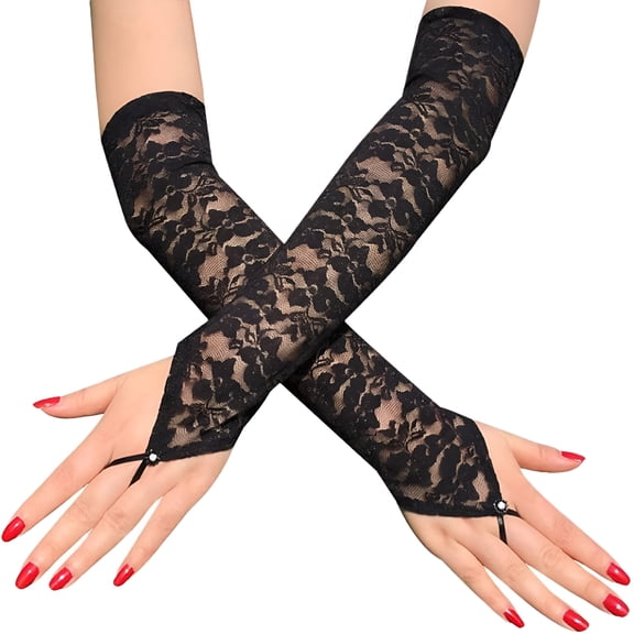 TELOLY Fingerless Lace Gloves for Women,Elbow Length Long Gloves,Cosplay 20S Accessories,One Size