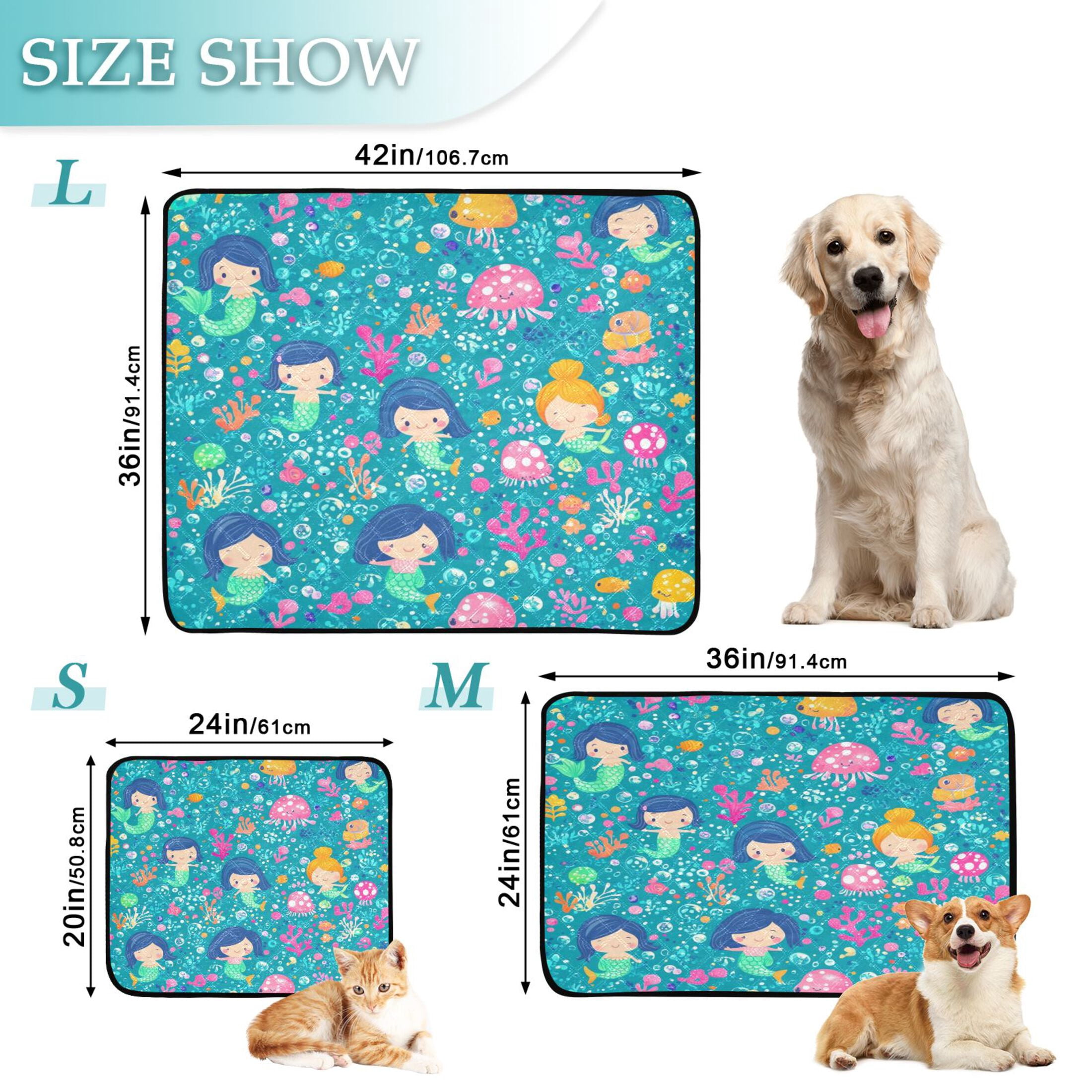 Qxltty Cartoon Mermaids Blue Pattern Cat litter Pads Pet Set of 3 Diaper Mats Center Anti-leakage Layer Absorbent Soft and Comfortable