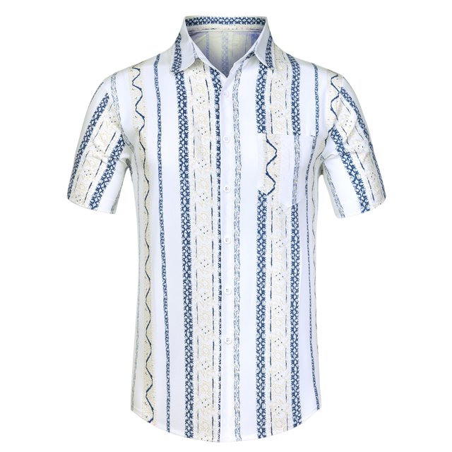 Lars Amadeus Camisas a rayas de verano para hombre, manga corta, casual, con botones, camisa de playa hawaiana Blanco azul M
