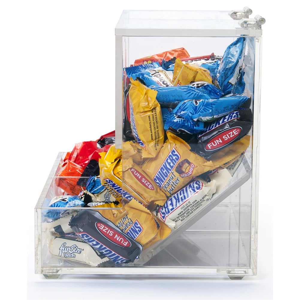 OnDisplay Acrylic 2 Compartment Retail Store Candy Dispenser - Flip Top  Storage Bin - Office/Home/Retail Store Display Organizer
