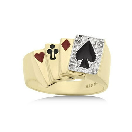 Men's Diamond Accent Poker Ring in Yellow Gold