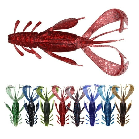 Sioweci 4Pcs 10CM/10G Soft Crayfish Lure with Sequins Realistic PVC Bionic Artificial Shrimp Bait Freshwater Saltwater Bass Trout Fishing Accessories Wine Red