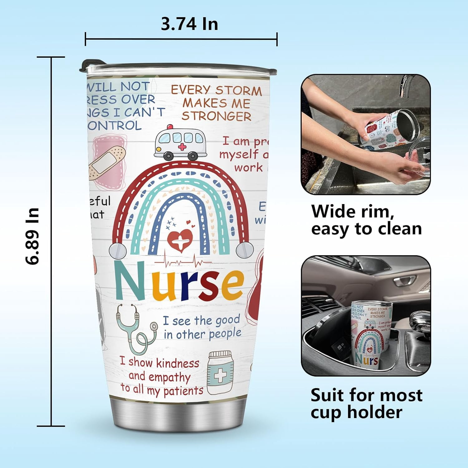 Gifts for Nurse, Coffee Tumbler for Women Nursing Student, Gift for Nurses day Birthday Christmas Thanksgiving Graduation 20oz Stainless Steel Slider Lid Insulated Office Travel Mug