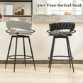 thumbnail image 3 of 28inch Bar Stools Set of 3, Counter Height Bar Stools, 360°Swivel Suede Fabric Stool Chairs with Woven Back and Footrest for Kitchen Island, Cafe, Pub, Bar Counter, 3 of 8