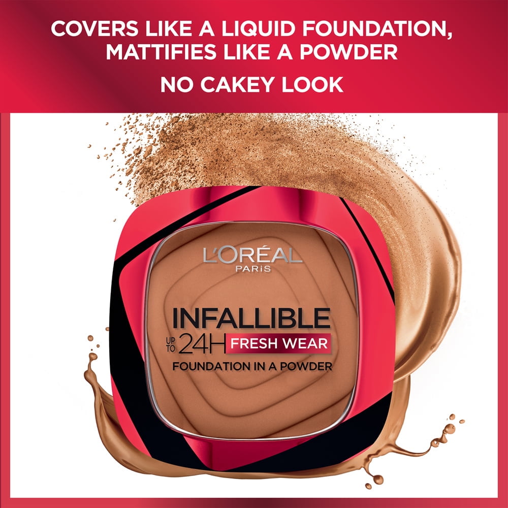L'Oreal Paris Infallible Fresh Wear 24 Hr Powder Foundation Makeup, 365 Copper, 0.31 oz