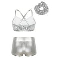 thumbnail image 2 of LiiYii Kids Girls Ballet Jazz Dance Outfit Gymnastic Crop Top with Shorts Hair Tie Set Silver 6, 2 of 7