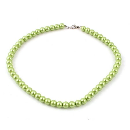 - Ladies Single Strand Clasp Round Faux Pearl Linked Necklace Decor Green