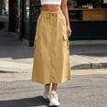 thumbnail image 2 of Busydd Women's Skirts Solid Color Elastic Waist Midi Skirt Casual Drawstring Cargo Long Skirts for Women with Pockets S, 2 of 9