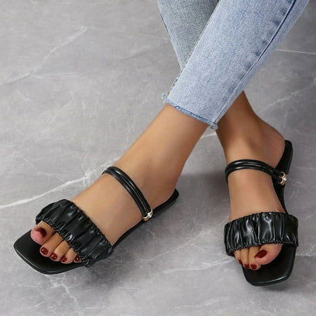

Aoujea Clearance Items Comfortable Sandals for Women Casual Beach Sweet And Comfortable Mules French Slippers Flat Bottom Black 9.5