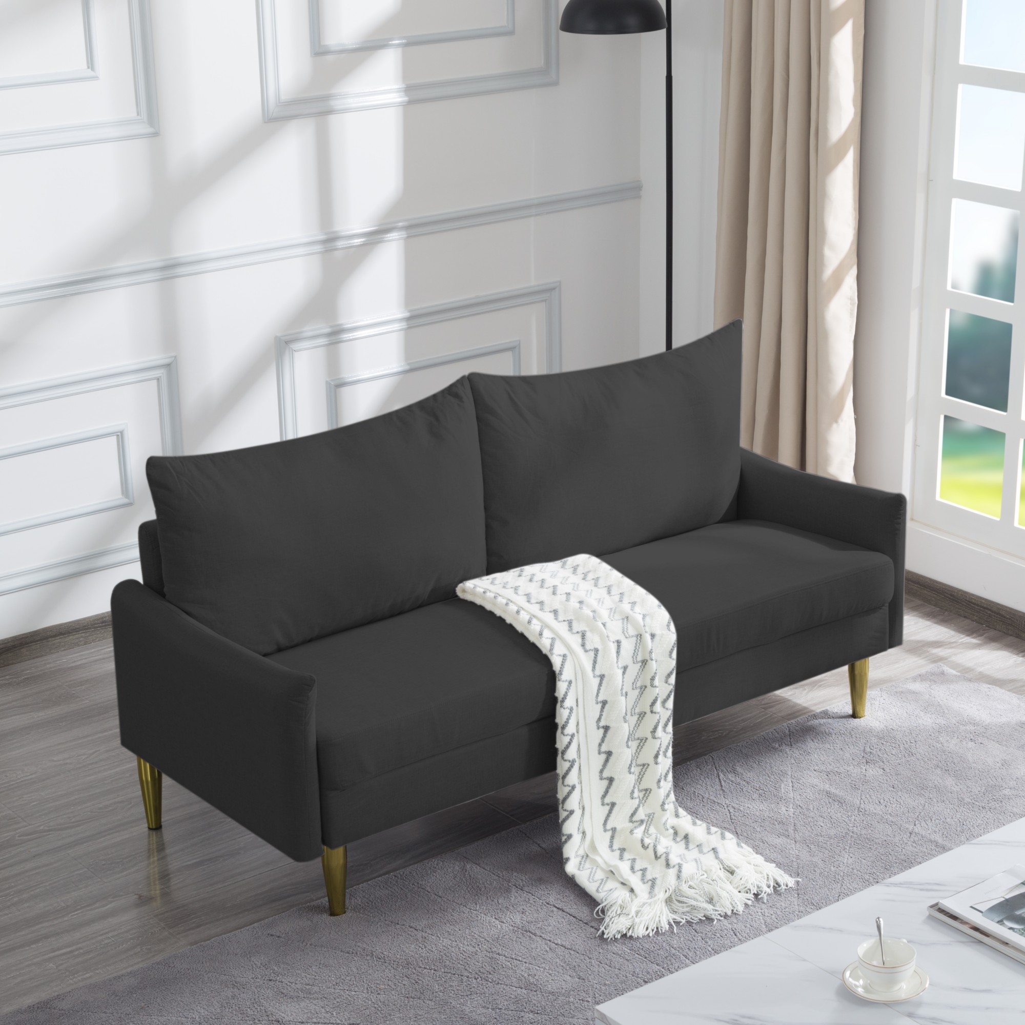 Gewnee 66.9-inch Modern Style Sofa - with Removable and Washable Back Cushion Covers / Gold Tapered Metal Legs. Suitable for Living Rooms / Bedrooms