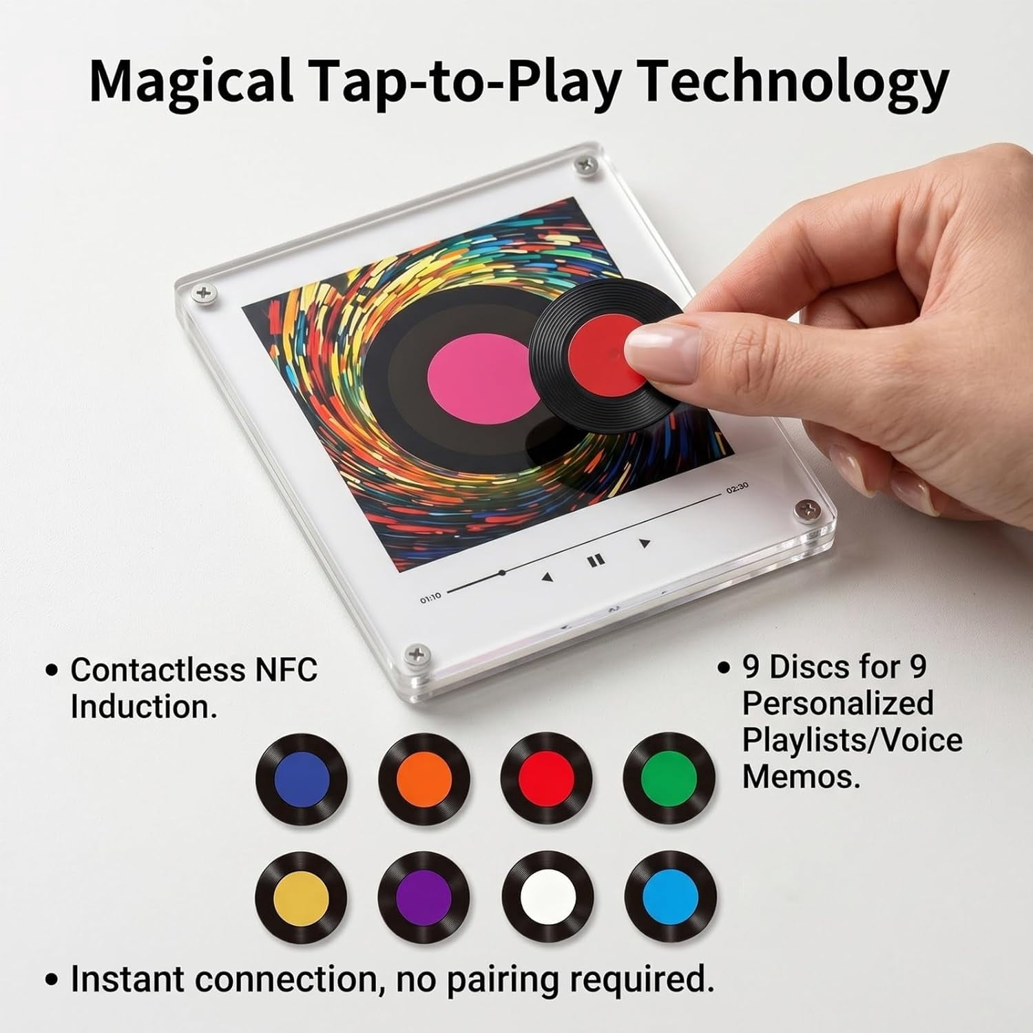 Magnetic Fridge Music Player and Mini Vinyl Record Player Magnet, with LED Light, 128MB, Home Office Decor, Customizable Image Support  (Rotatable)