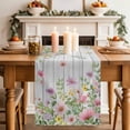thumbnail image 2 of Table Runner 72 Inches Long for Kitchen Dining, Pink Purple Flower Dresser Scarf Farmhouse, Dining Table Decorations for Wedding/Parties, Spring Farmhouse Floral Leaf Wood Grain 16 x 72 In, 2 of 8