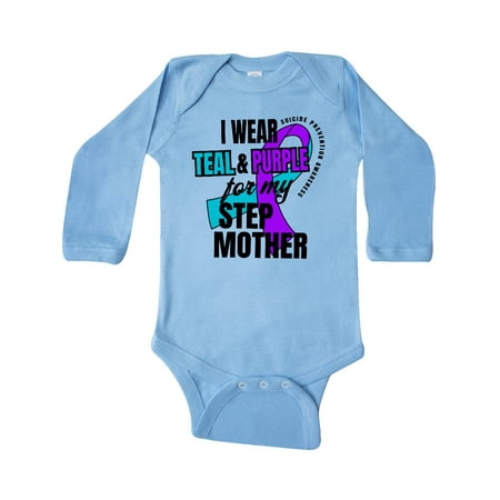 

Inktastic Suicide Prevention I Wear Teal and Purple For My Step Mother Gift Baby Boy or Baby Girl Long Sleeve Bodysuit