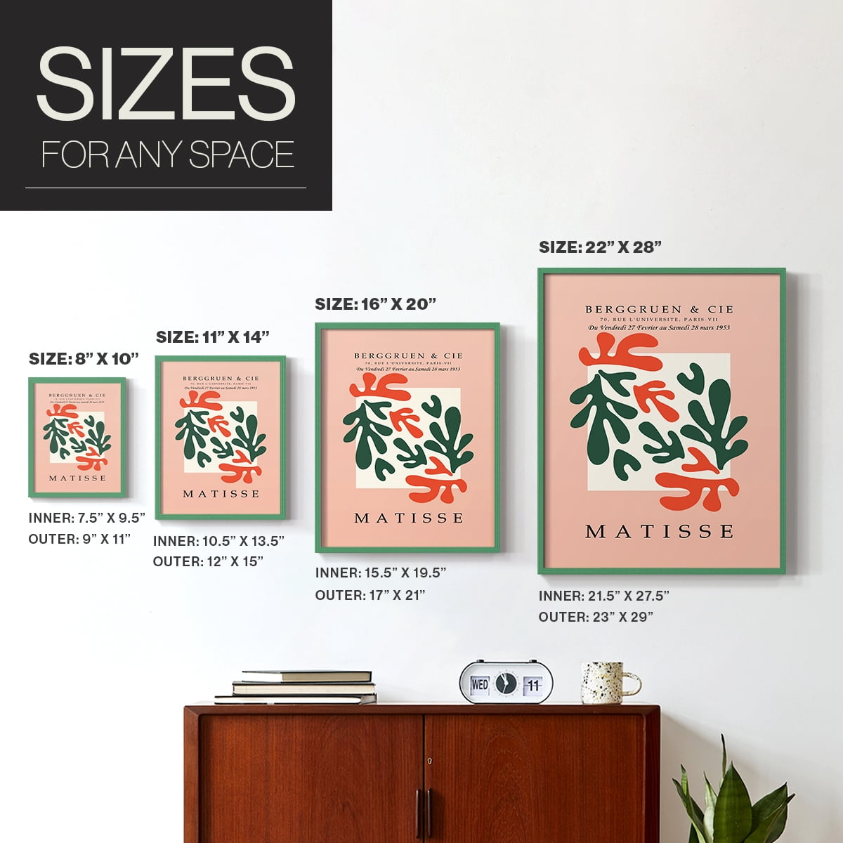 Matisse CCCXXX in Green Solid Wood 22 x 28 Framed Print