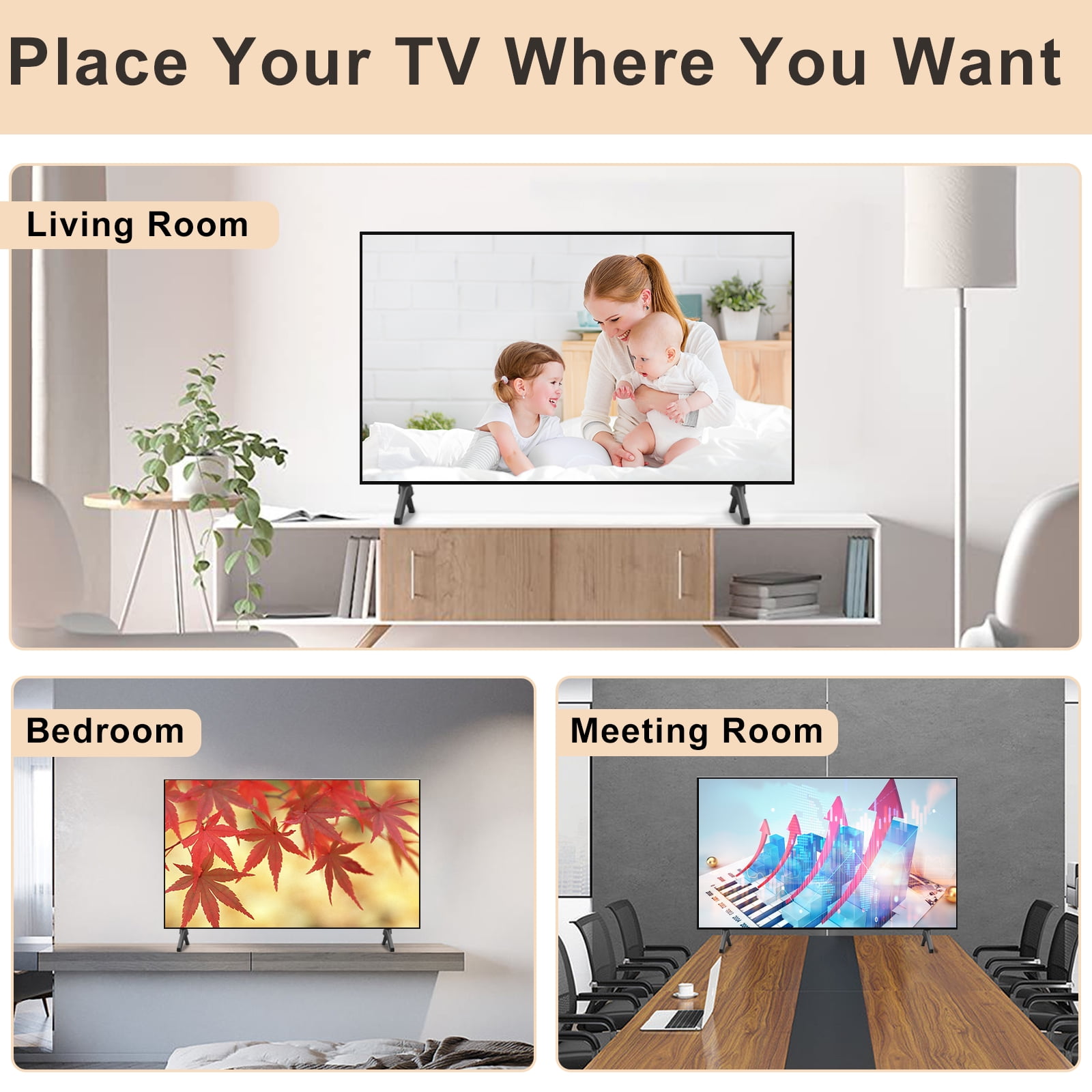 TV Stand for Samsung TV Legs, Only for UN50TU7000 UN55TU7000 UN58TU7000 UN58TU7000FXZA UN55TU7000FXZA UN50TU7000FXZA BN63-18871A, Please Measure the TV Bottom Holes Size Before Purchase (Black)