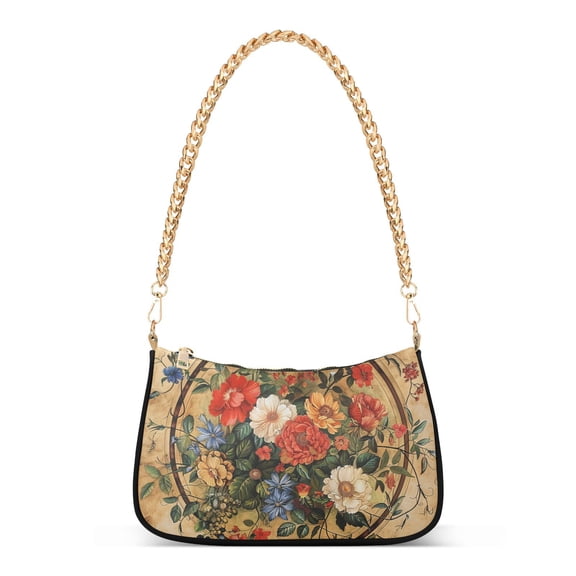 Vintage Medallion Floral Women Handbags Shoulder Bag Cross Body Bag with Crossbody Strap Hobo Bags Chain Strap