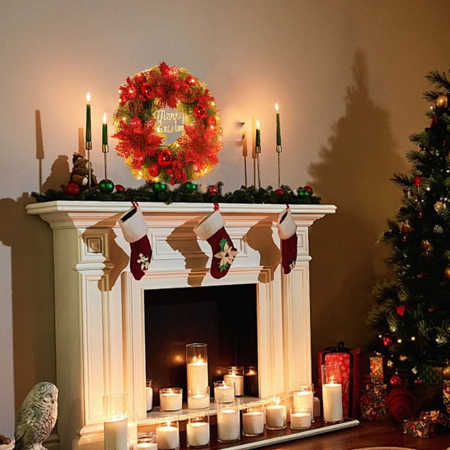 Fiudx Corona Navideña con Iluminación Led, Verde con Detalles Dorados, Luz Blanca Cálida, Decoración Navideña para Puerta, Ideal para Sala de Estar o Chimenea, 35 Cm de Diámetro, Funciona con Pilas.