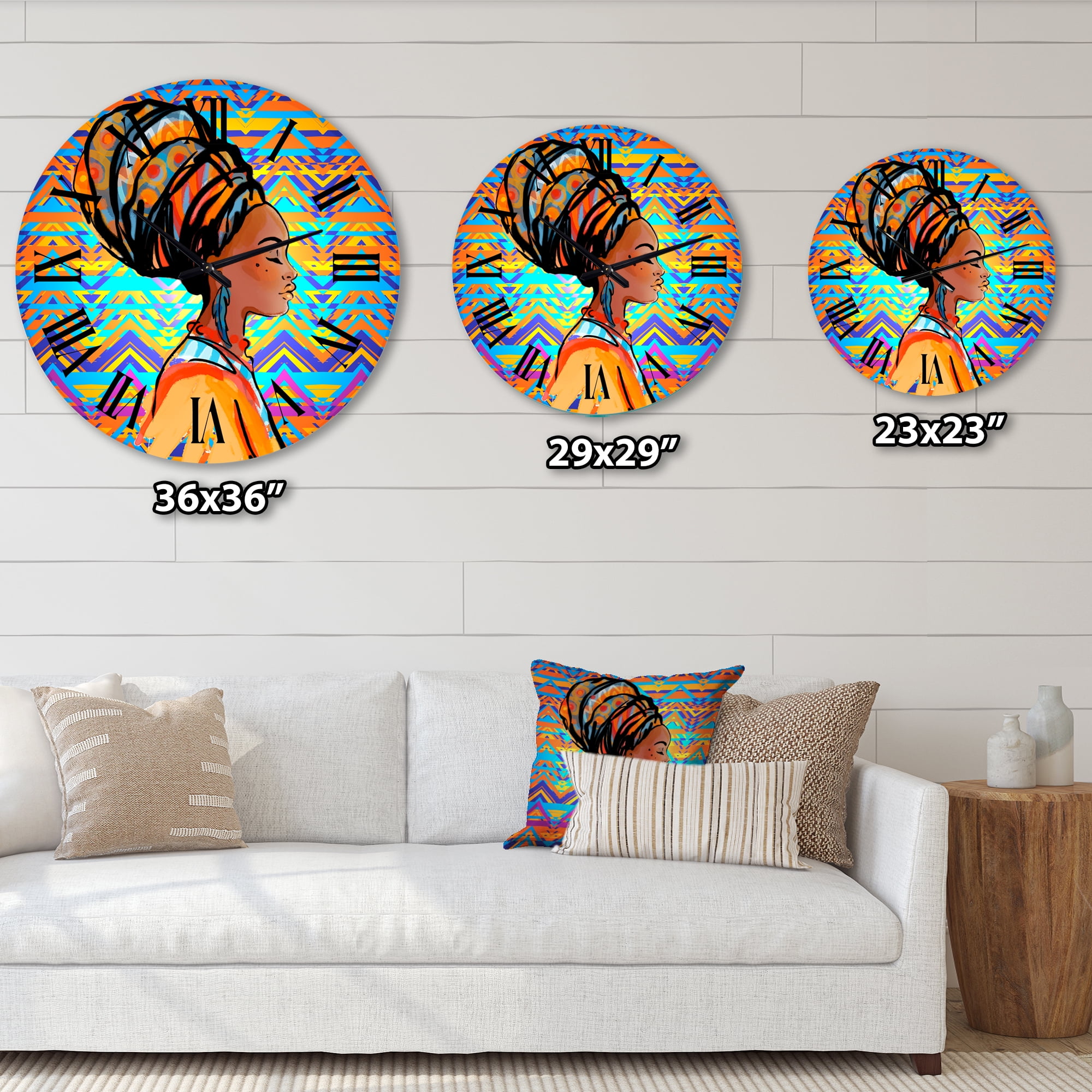 Designart 'African American Woman With Turban Iv' Modern Wall Clock