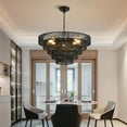 thumbnail image 4 of 8-Light Pendant Light, Boho 23.6 Inch Tiered Hemp Rope Transitional Chandelier, Dimmable, Adjustable Height Black, 4 of 8