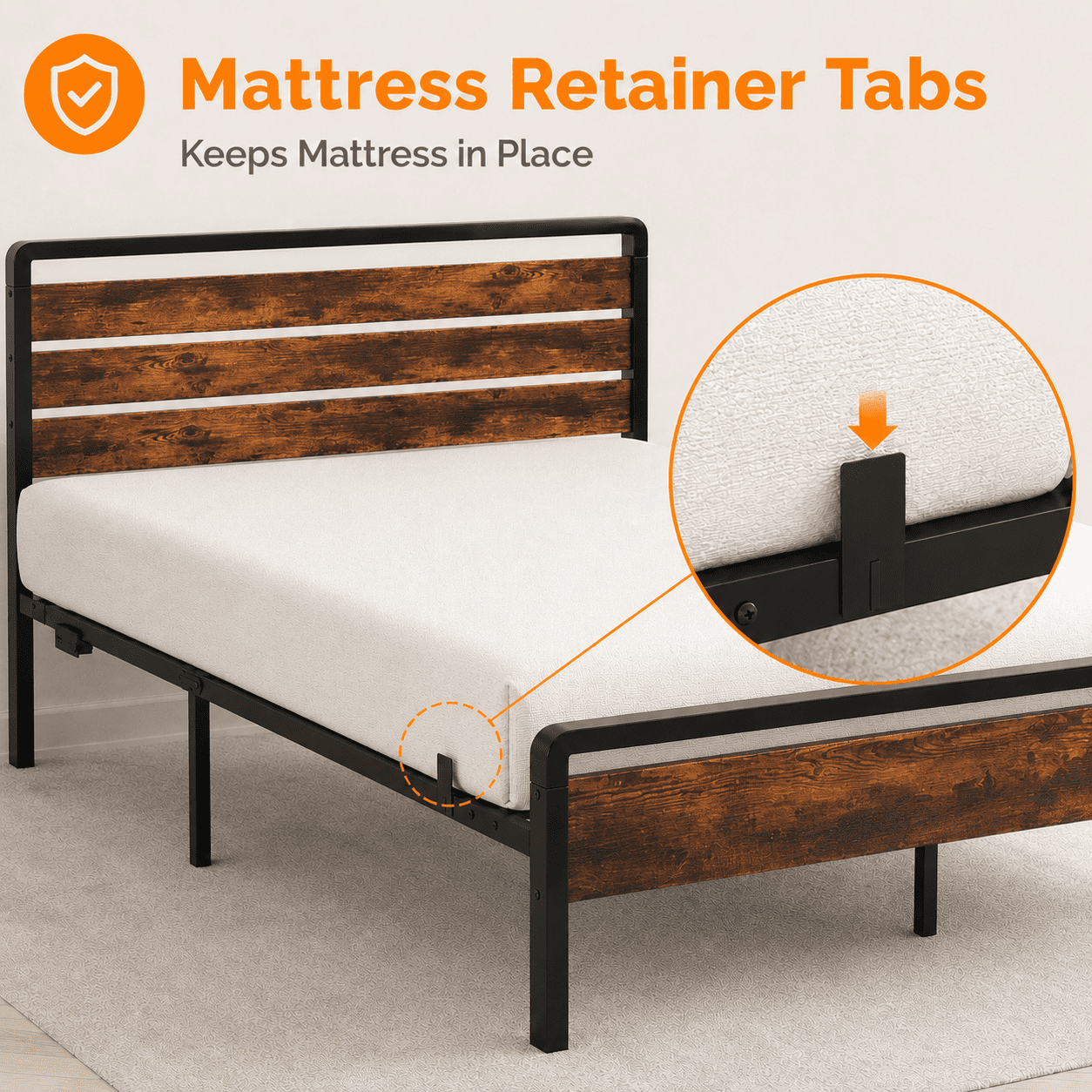 Zimtown Queen Platform Bed Frame with 12-Inch Under-Bed Storage, LED Lighted Headboard & Footboard, Modern Apartment Bedroom,Rustic Brown