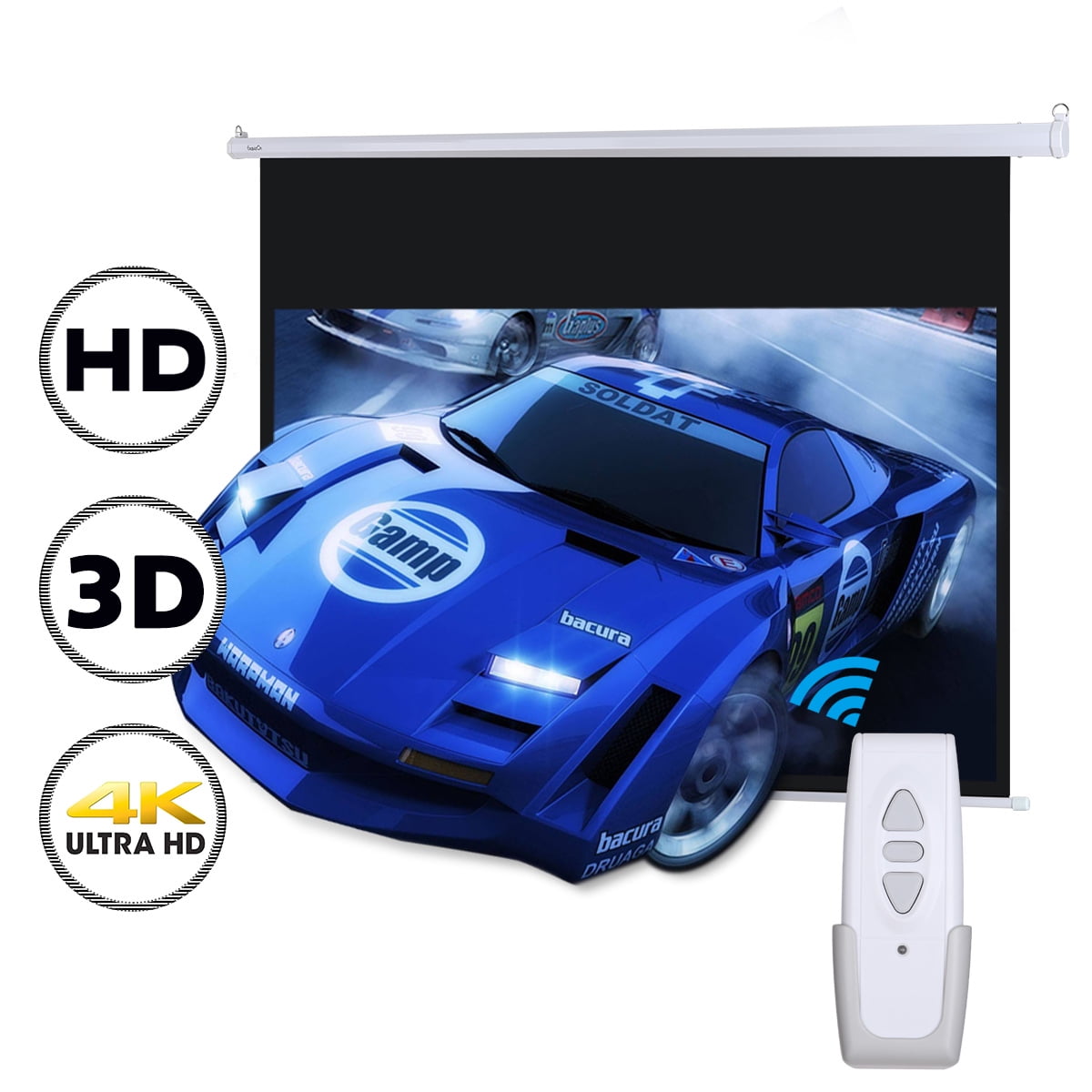 100/"16:9 1.2 Gain Electric Motorized HD Projector Screen 160 Degree Wide Viewing
