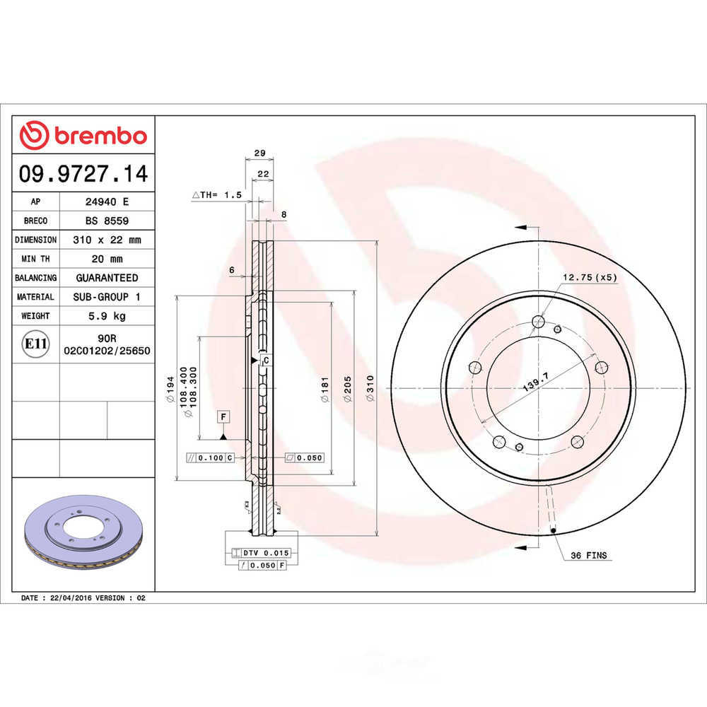 Brembo 09.9727.14 Premium Front Brake Rotor