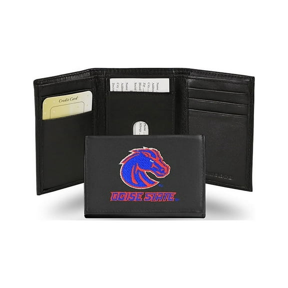 Boise-St. Bronco's Embroidered Black Leather Trifold Wallet