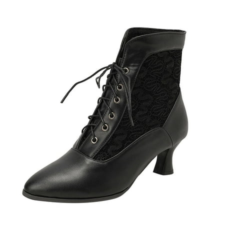 

Mackneog Women Ankle Boots Autumn And Winter And Elegant Lace Hollow Pointed Toe Comfortable Front Lace Up Gift on Clearance