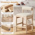 thumbnail image 3 of ONEVOG 26.8" Counter Height Bar Stools Set of 2, Modern Farmhouse Solid Wood Barstools with Linen Upholstered Curved Backrest & Cushion, Kitchen Island Chairs, Beige, 3 of 12