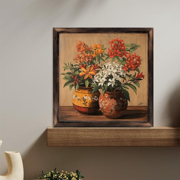 Flowers in Vases Still Life Rhododendron Wooden Sign Wall Plaque - Vintage Art Decoration, Wall Decoration - Ideal Gift For Home Decoration, Living Room, Bathroom, Bedroom, Garden, Dining, Bar, Caf