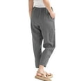 thumbnail image 3 of Capreze Women Linen Cotton Loose Pants Summer High Waist Cropped Harem Pants Beach Ankle Trouser Pants Size S-3XL, 3 of 3