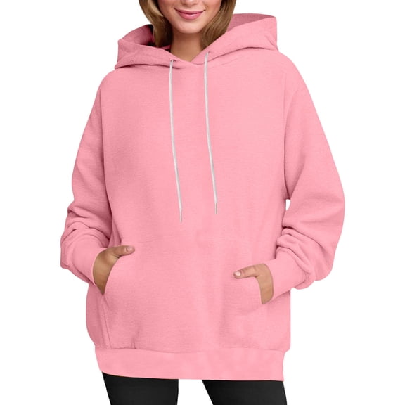 XUNKUSGA Cat Ear Hoodie for Wome Casual Solid Color Drawstring Pullover Hoodies with Pocket Loose Long Sleeve Drop Shoulder Hooded Sweatshirt Women S-2XL Pink