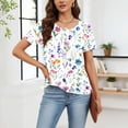 thumbnail image 5 of Xdegoge Blouse for Women Scoop Neck Short Sleeve Casual Chic Everyday Vibe Relaxed Fit Black and White Dahlia Floral Print Button Front Soft Lightweight Summer Tops, 5 of 8
