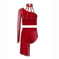thumbnail image 2 of Raenseen Big Girls Ballet Dance Gymnastics Outfits Two-Piece Jazz Lyrical Dancewear Crop Tops with Irregular Skirt Burgundy 8, 2 of 6