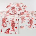 thumbnail image 2 of Great Bay Home Printed Velvet Plush 4-Piece Sheet Set (California King, Snowtown Toile - Red), 2 of 9