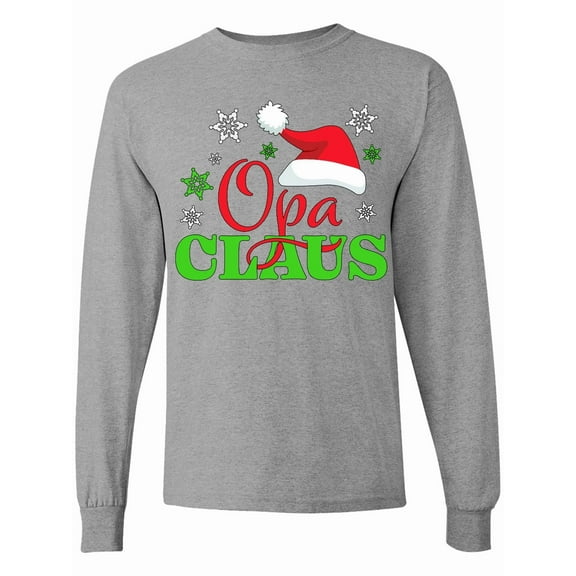 Inktastic Opa Claus with Christmas Santa Hat and Snowflakes Long Sleeve T-Shirt