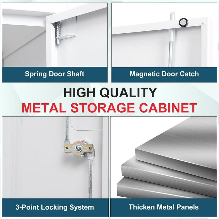 MIIIKO Metal Storage Cabinet with Locking Doors, White Garage