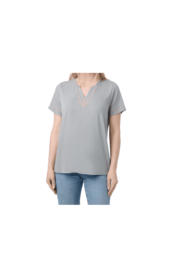 Women's Embroidered Fashion V-Neck Short-Sleeve T-Shirt (3XL)
