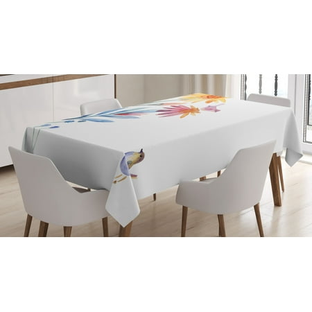 

Watercolor Tablecloth Springtime Flowers with Birds Unusual Color Scheme Brush Effect Rectangular Table Cover for Dining Room Kitchen 52 X 70 Inches Slate Blue Amber Levander by Ambesonne