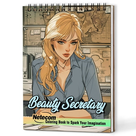 Netecom Beauty Secretary Coloring Book for Adults A5 Wooden Cover 30 Enchanting Coloring Pages of Stylish Secretaries for Stress Relief and Relaxation Spiral Bound Edition