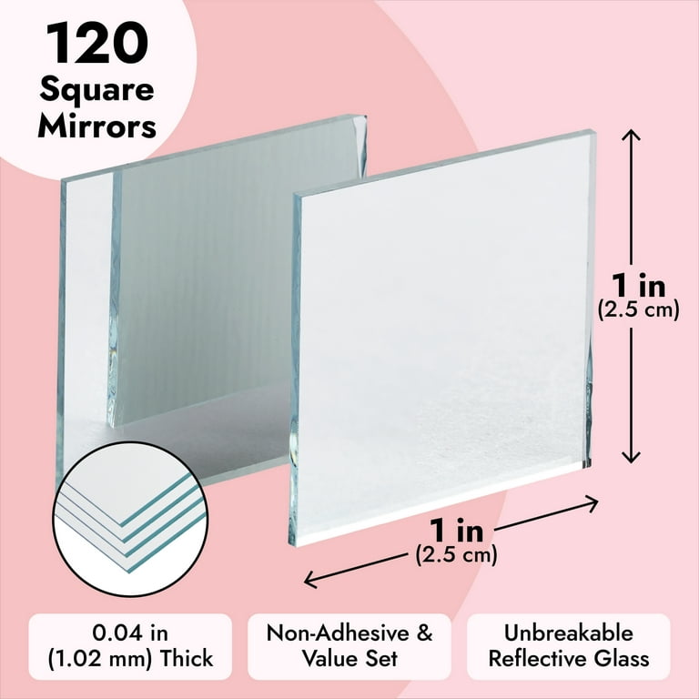 1 Inch Mirror Tiles for Crafts, 120 Pack Small Square Glass for