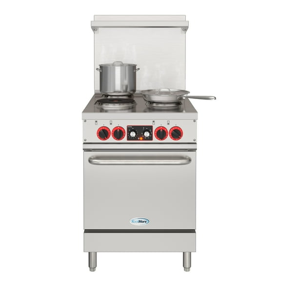 24 In. Commercial Electric Range with 4 Burners and 1 Standard Electric Oven in Stainless Steel - 208V 3 Phase