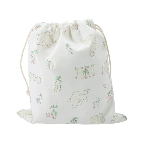 Unique Bargains 1 Pc Small Rabbit Paradise Drawstring Makeup Bag for Travel White Polyester