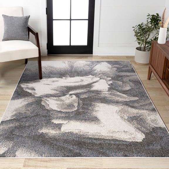 JONATHAN Y CONTEMPORARY POP 5 x 8 Area Rug, Petalo Abstract Two-Tone - Gray/Cream, CTP200C-5