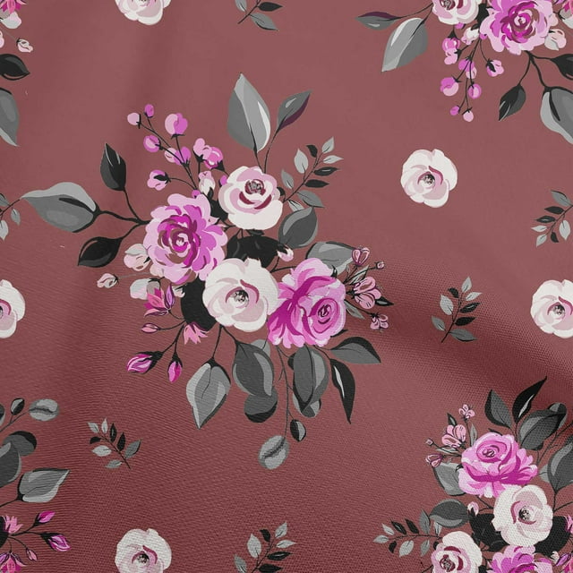 oneOone Georgette Viscose Brown Fabric Floral Craft Projects Decor Fabric Printed By The Yard 42 Inch Wide